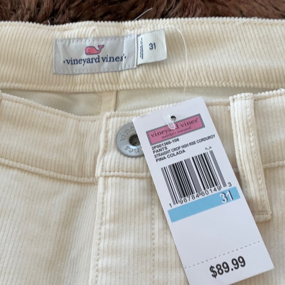 NEW VINEYARD VINES STRAIGHT CROP HIGH RISE PINA COLADA CORDUROY PANTS JEANS 31